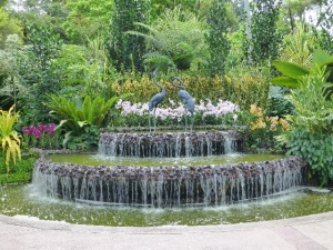 Crane fountain, Orchid Garden